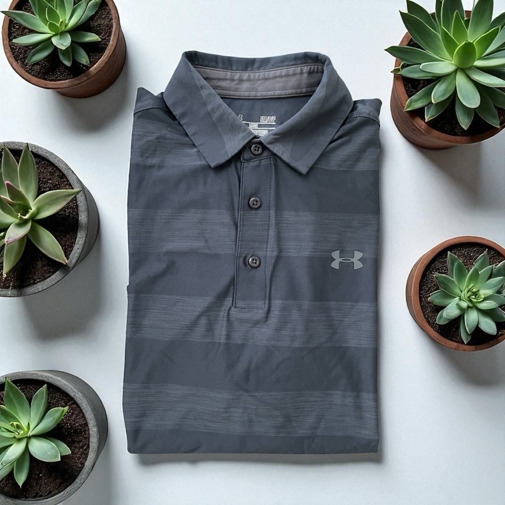 Under Armour Men's Gray Striped Polo Shirt